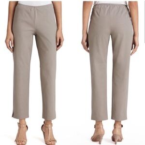 Eileen Fisher XL Organic Cotton Twill Slim Ankle Pants Beige Elastic Minimal